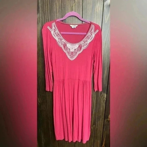 BODEN Faye Dress Jersey Knit Stretch Midi Long 3/4 Sleeve Embroidered. Size:8L - Picture 4 of 13
